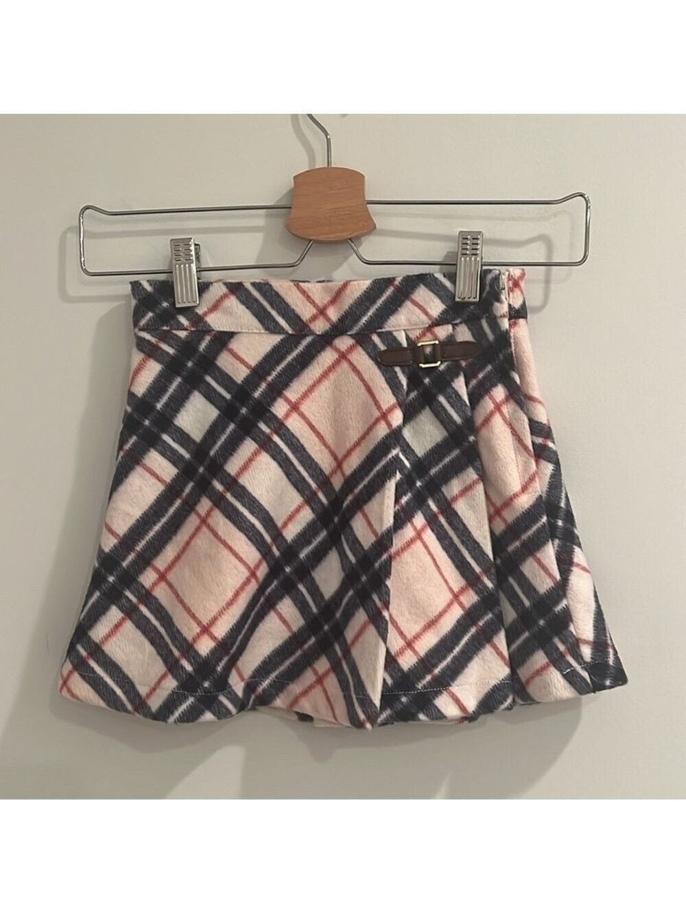 NWT Janie & Jack Equestrian Buckle Brushed Pink Plaid Pleated Skirt Girls Size 6